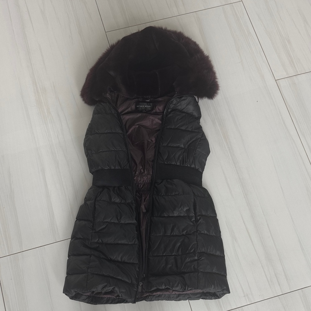 ANTONIO MELANI Black Puffer Vest with Fur Trim